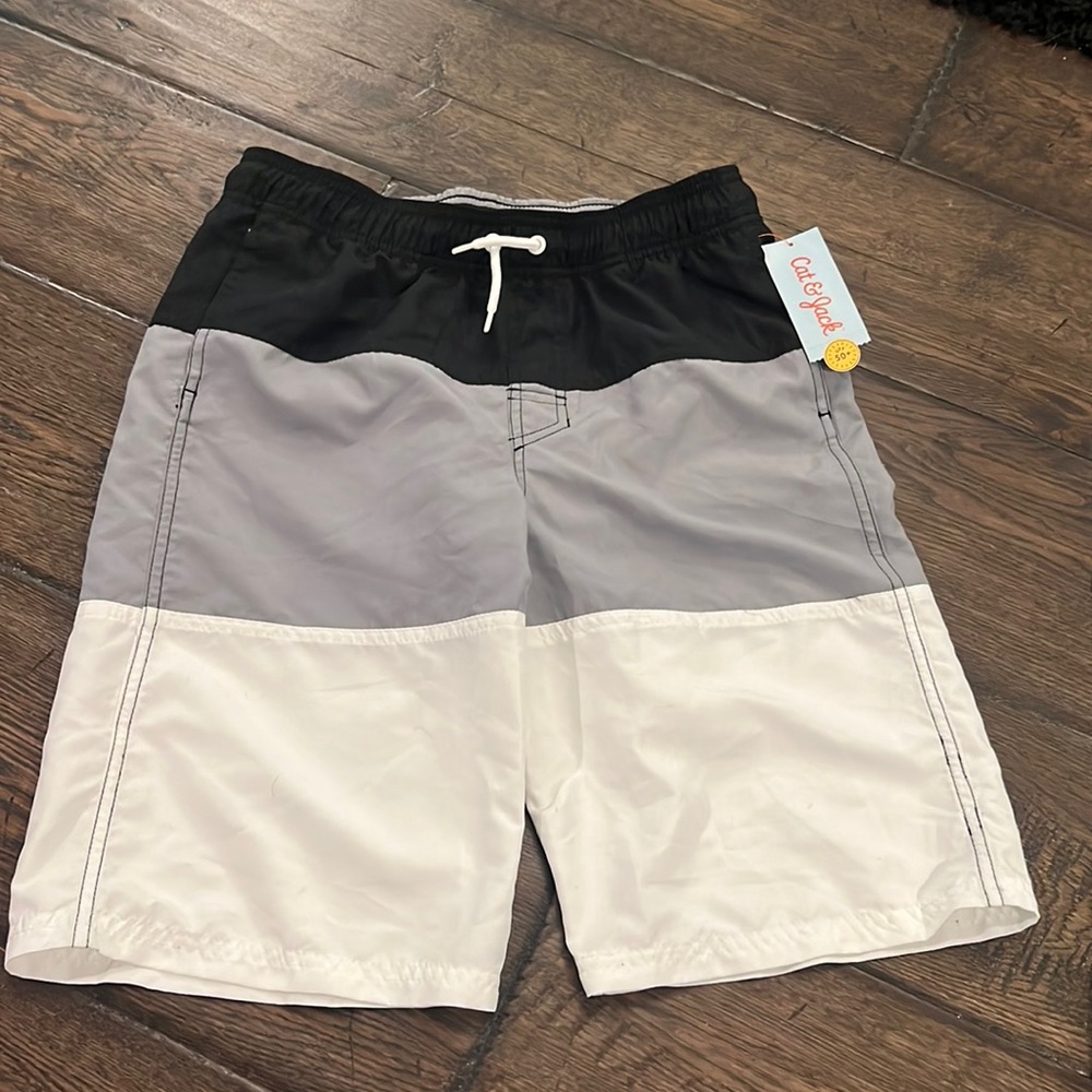 Black grey white stripe swim trunks XL 16 new target cat & jack